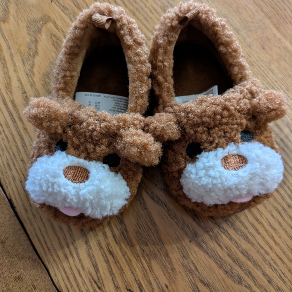 Brown Fuzzy Dog Slippers